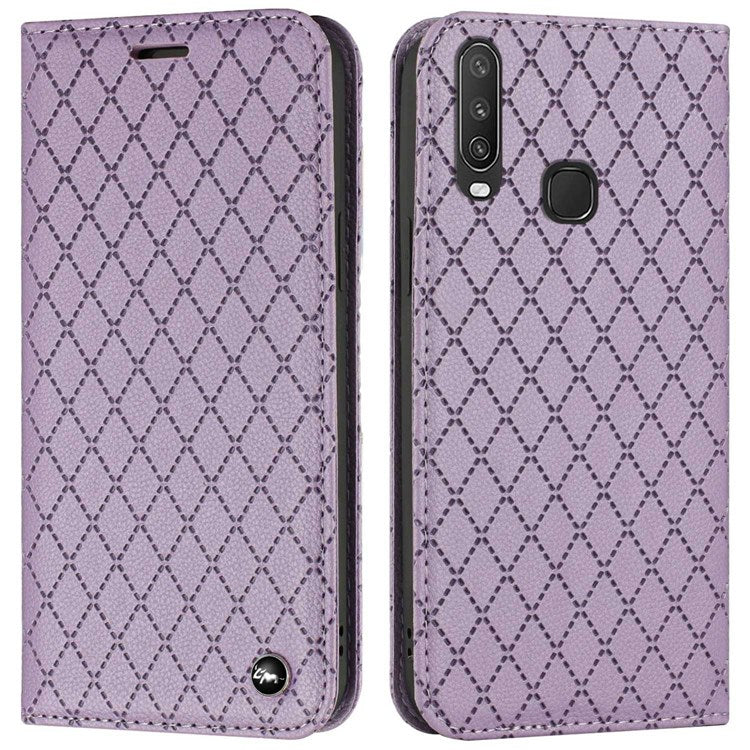 For vivo Y12 / Y15 / Y17 / Y11 (2019) Litchi Texture Anti-drop Phone Cover with Rhombus Pattern Flip Leather Wallet Case Stand - Purple