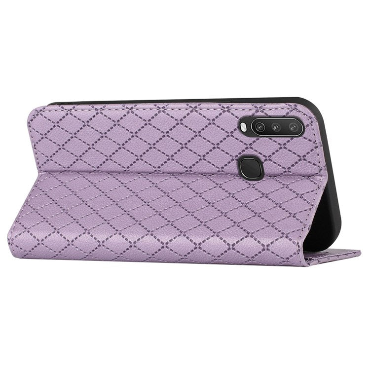 For vivo Y12 / Y15 / Y17 / Y11 (2019) Litchi Texture Anti-drop Phone Cover with Rhombus Pattern Flip Leather Wallet Case Stand - Purple