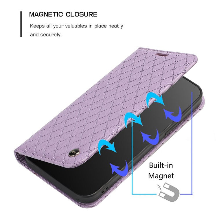 For vivo Y12 / Y15 / Y17 / Y11 (2019) Litchi Texture Anti-drop Phone Cover with Rhombus Pattern Flip Leather Wallet Case Stand - Purple