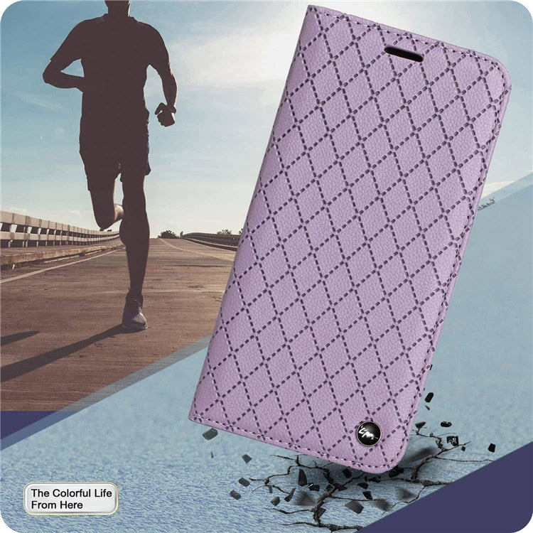 For vivo Y12 / Y15 / Y17 / Y11 (2019) Litchi Texture Anti-drop Phone Cover with Rhombus Pattern Flip Leather Wallet Case Stand - Purple