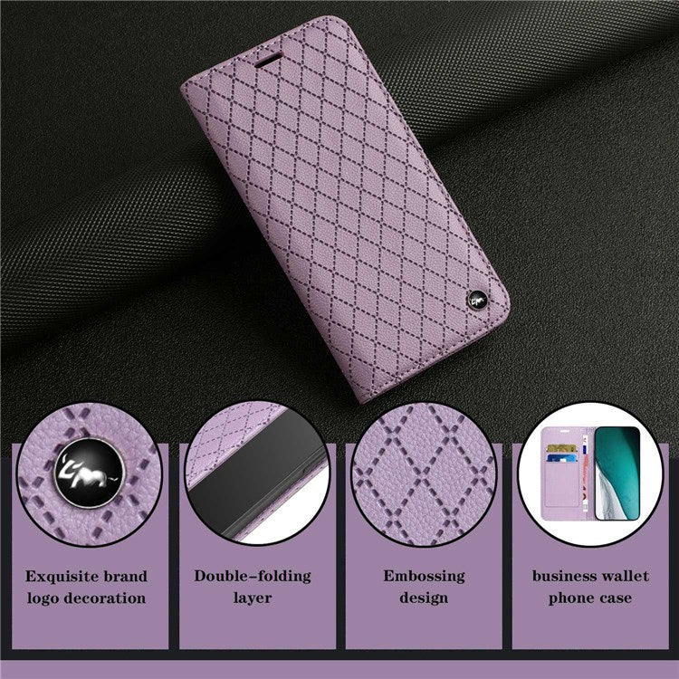 For vivo Y12 / Y15 / Y17 / Y11 (2019) Litchi Texture Anti-drop Phone Cover with Rhombus Pattern Flip Leather Wallet Case Stand - Purple