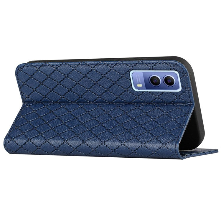 For vivo Y72 5G / iQOO Z3 5G / Y53s / Y52 5G Litchi Texture Anti-drop Phone Cover with Rhombus Pattern Full Protection Flip Leather Wallet Case Stand - Blue