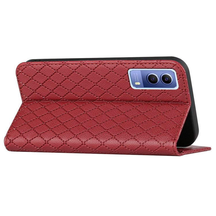 For vivo Y72 5G / iQOO Z3 5G / Y53s / Y52 5G Litchi Texture Anti-drop Phone Cover with Rhombus Pattern Full Protection Flip Leather Wallet Case Stand - Red