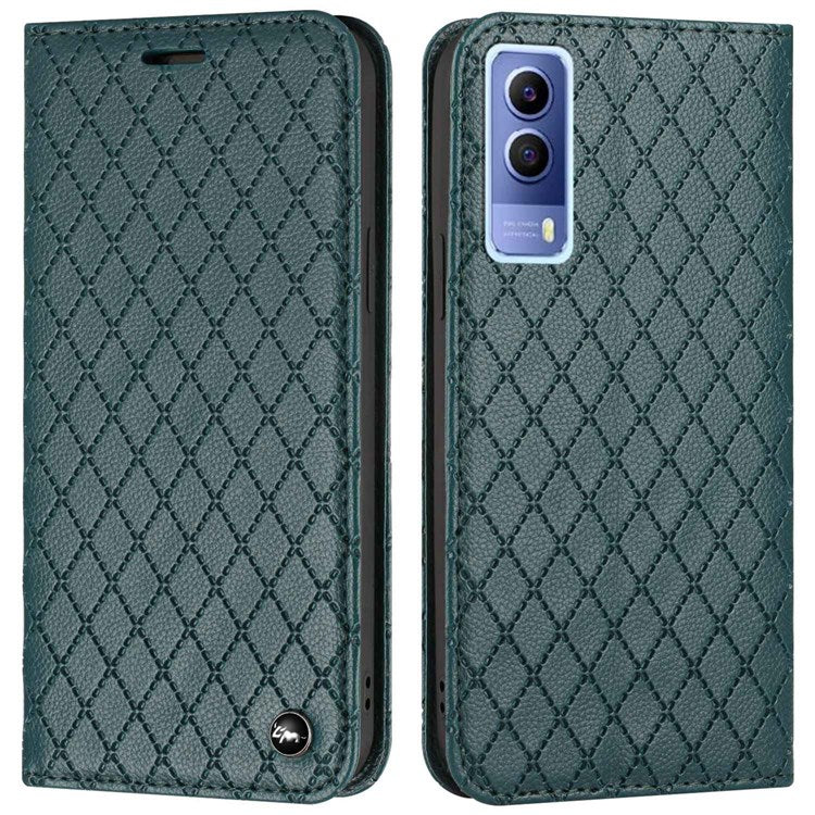 For vivo Y72 5G / iQOO Z3 5G / Y53s / Y52 5G Litchi Texture Anti-drop Phone Cover with Rhombus Pattern Full Protection Flip Leather Wallet Case Stand - Green