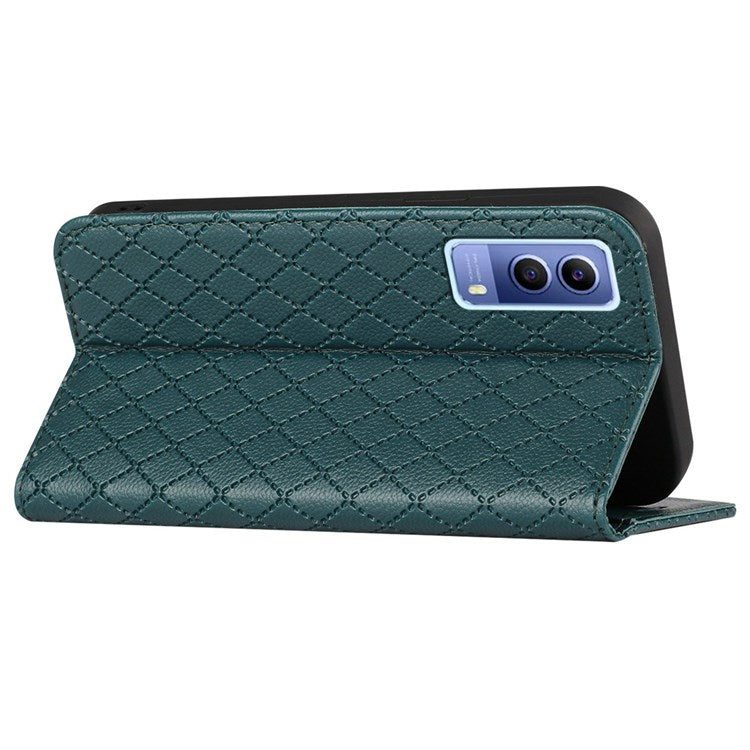 For vivo Y72 5G / iQOO Z3 5G / Y53s / Y52 5G Litchi Texture Anti-drop Phone Cover with Rhombus Pattern Full Protection Flip Leather Wallet Case Stand - Green