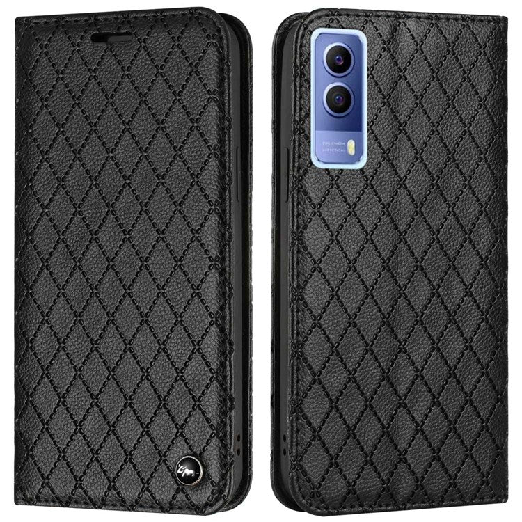 For vivo Y72 5G / iQOO Z3 5G / Y53s / Y52 5G Litchi Texture Anti-drop Phone Cover with Rhombus Pattern Full Protection Flip Leather Wallet Case Stand - Black