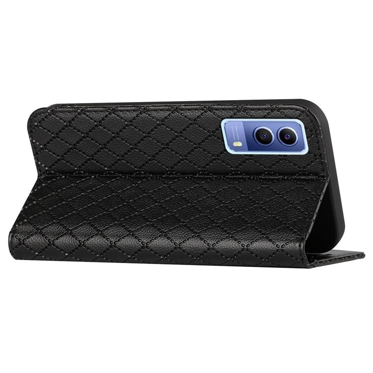 For vivo Y72 5G / iQOO Z3 5G / Y53s / Y52 5G Litchi Texture Anti-drop Phone Cover with Rhombus Pattern Full Protection Flip Leather Wallet Case Stand - Black