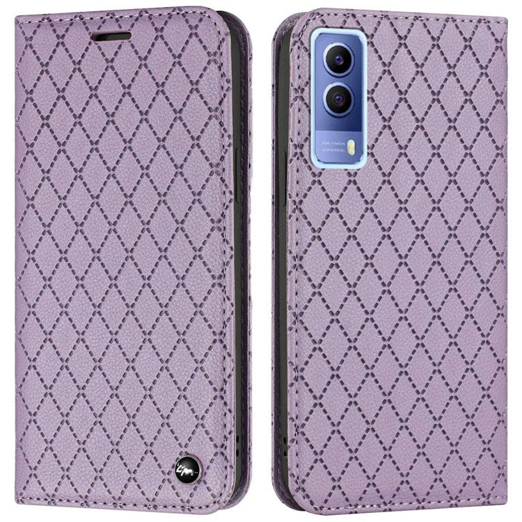 For vivo Y72 5G / iQOO Z3 5G / Y53s / Y52 5G Litchi Texture Anti-drop Phone Cover with Rhombus Pattern Full Protection Flip Leather Wallet Case Stand - Purple