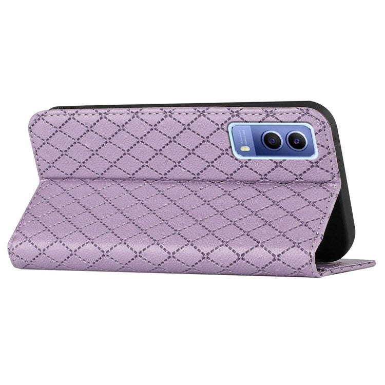 For vivo Y72 5G / iQOO Z3 5G / Y53s / Y52 5G Litchi Texture Anti-drop Phone Cover with Rhombus Pattern Full Protection Flip Leather Wallet Case Stand - Purple