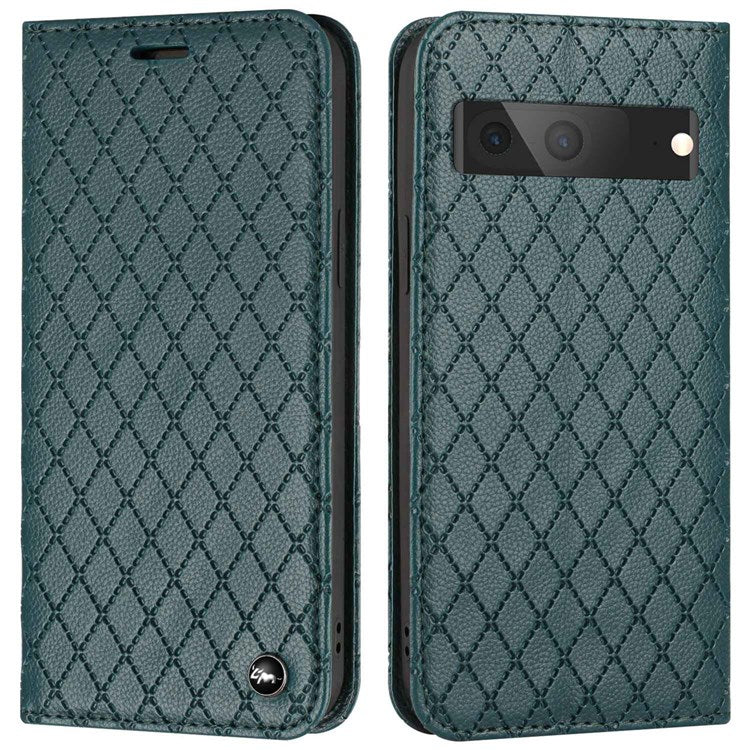 Litchi Texture Wallet Case for Google Pixel 7 5G Folio Flip Protective Cover Rhombus Pattern Embossed PU Leather Stand Case RFID Blocking Phone Cover - Green