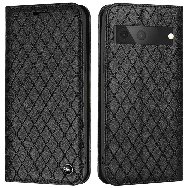 Litchi Texture Wallet Case for Google Pixel 7 5G Folio Flip Protective Cover Rhombus Pattern Embossed PU Leather Stand Case RFID Blocking Phone Cover - Black