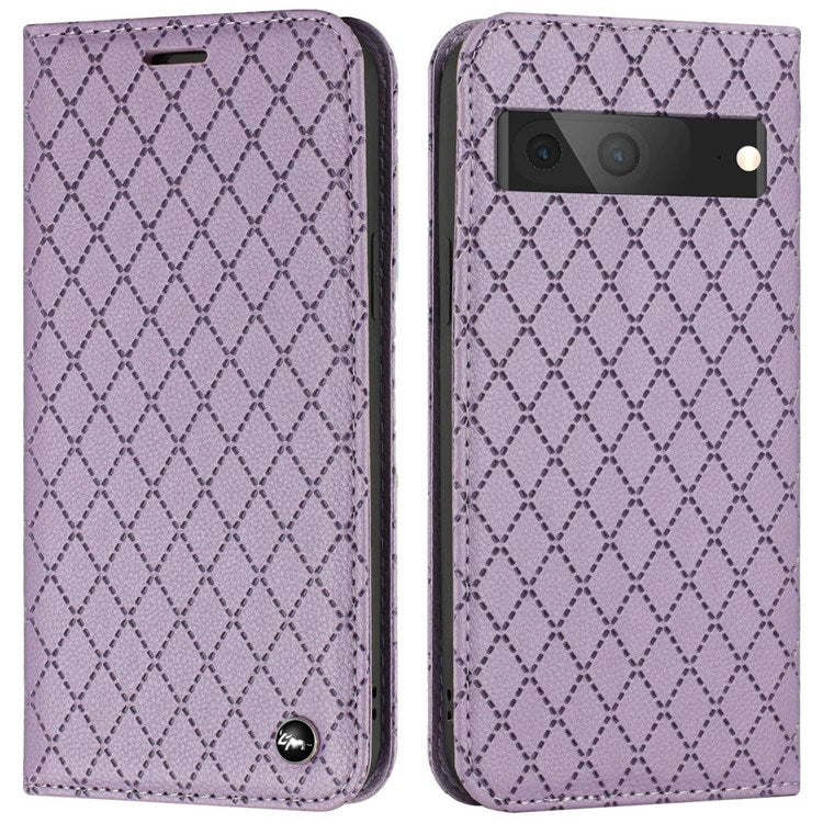 Litchi Texture Wallet Case for Google Pixel 7 5G Folio Flip Protective Cover Rhombus Pattern Embossed PU Leather Stand Case RFID Blocking Phone Cover - Purple