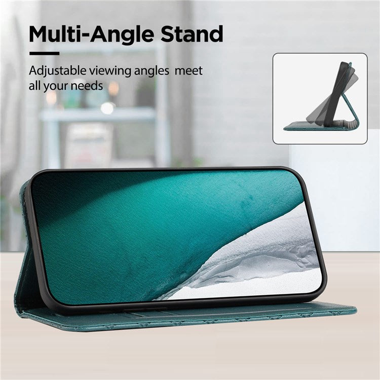 For vivo Y21 / Y33s / Y21s Protective Case Anti-Drop Folio Flip Cover Rhombus Pattern Embossed PU Leather Stand Case RFID Blocking Phone Cover with Wallet - Green