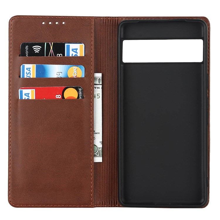 Textured PU Leather Case for Google Pixel 7 5G, Stand Wallet Design Auto Closing Magnetic Phone Cover - Dark Brown