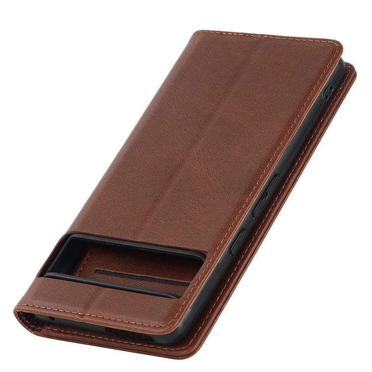 Textured PU Leather Case for Google Pixel 7 5G, Stand Wallet Design Auto Closing Magnetic Phone Cover - Dark Brown