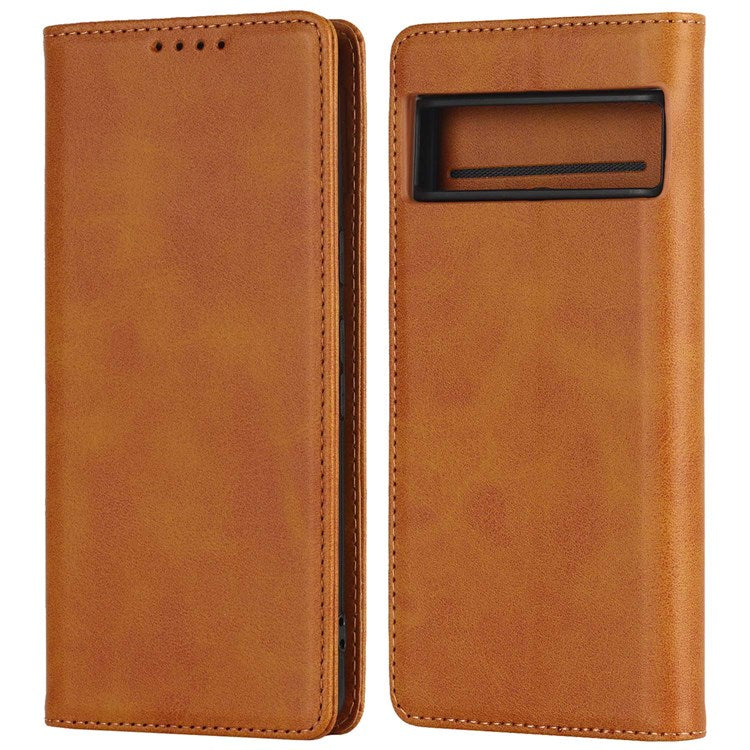 Textured PU Leather Case for Google Pixel 7 5G, Stand Wallet Design Auto Closing Magnetic Phone Cover - Light Brown