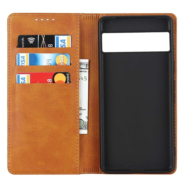 Textured PU Leather Case for Google Pixel 7 5G, Stand Wallet Design Auto Closing Magnetic Phone Cover - Light Brown