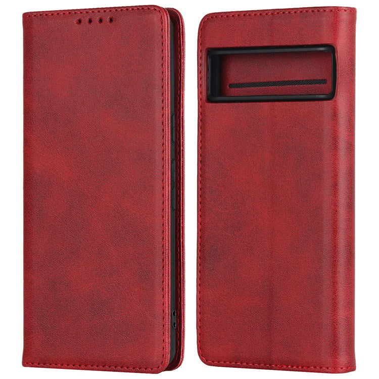 Textured PU Leather Case for Google Pixel 7 5G, Stand Wallet Design Auto Closing Magnetic Phone Cover - Red