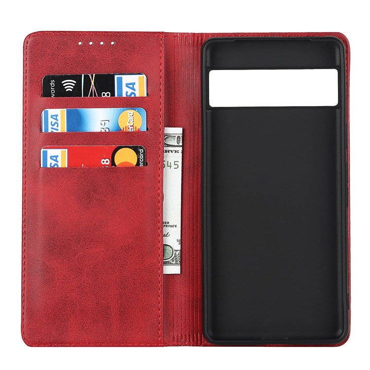 Textured PU Leather Case for Google Pixel 7 5G, Stand Wallet Design Auto Closing Magnetic Phone Cover - Red