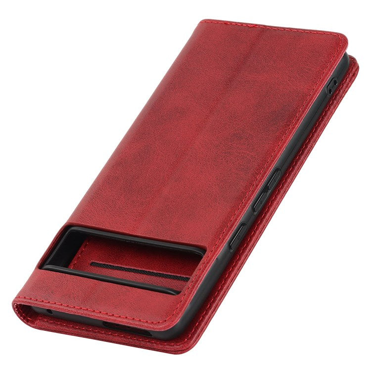 Textured PU Leather Case for Google Pixel 7 5G, Stand Wallet Design Auto Closing Magnetic Phone Cover - Red