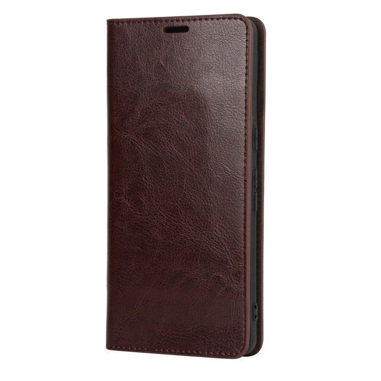 For Google Pixel 7 Pro Genuine Leather Flip Cover Crazy Horse Texture Wallet Stand Magnetic Absorption Anti-scratch Phone Cover - Dark Brown