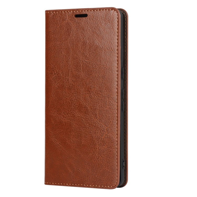 For Google Pixel 7 Pro Genuine Leather Flip Cover Crazy Horse Texture Wallet Stand Magnetic Absorption Anti-scratch Phone Cover - Light Brown