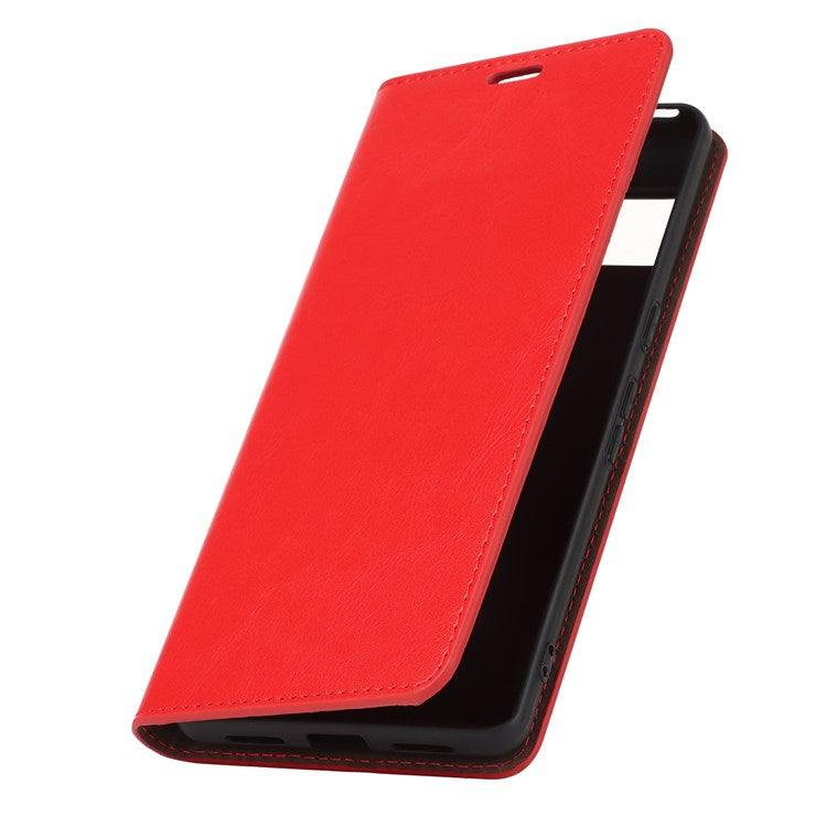 For Google Pixel 7 Pro Genuine Leather Flip Cover Crazy Horse Texture Wallet Stand Magnetic Absorption Anti-scratch Phone Cover - Red