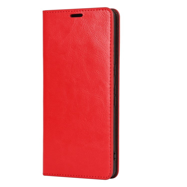 For Google Pixel 7 Pro Genuine Leather Flip Cover Crazy Horse Texture Wallet Stand Magnetic Absorption Anti-scratch Phone Cover - Red