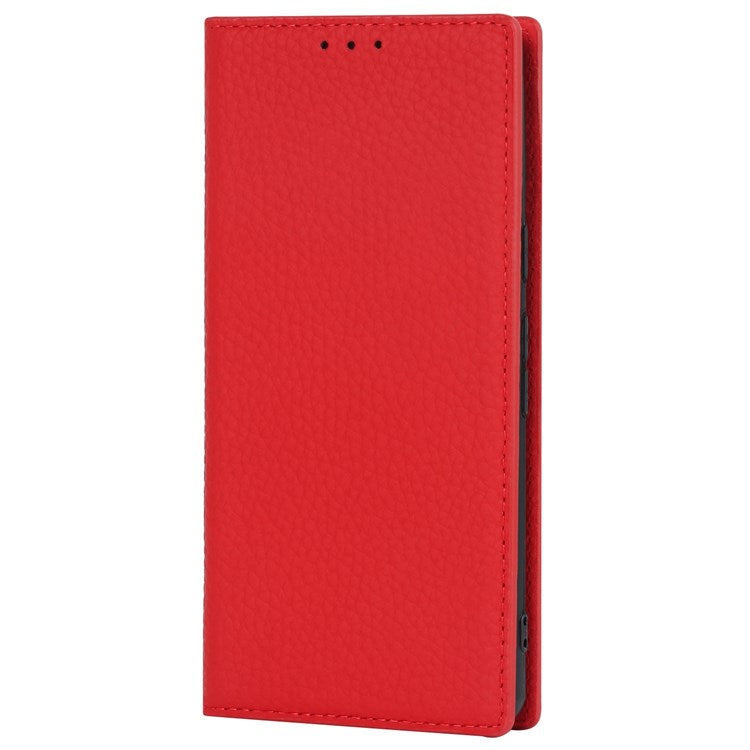 For Google Pixel 7 5G Full Protection Litchi Texture Genuine Leather Phone Case Stand Drop-proof Flip Wallet Cover with Wrist Strap - Red