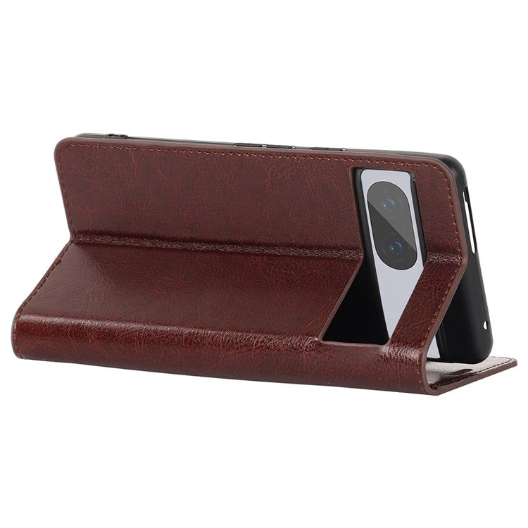 For Google Pixel 7 5G Cell Phone Case Crazy Horse Texture Wallet Stand Genuine Leather Flip Phone Cover - Dark Brown