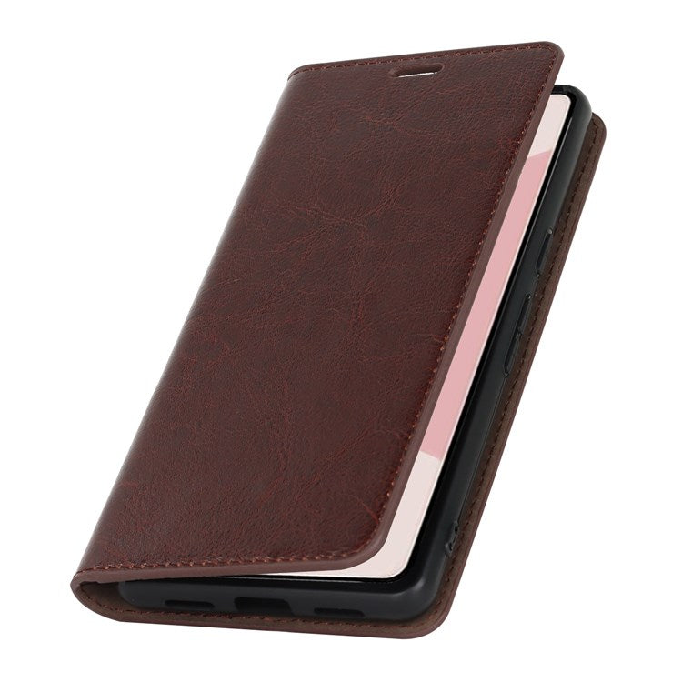 For Google Pixel 7 5G Cell Phone Case Crazy Horse Texture Wallet Stand Genuine Leather Flip Phone Cover - Dark Brown