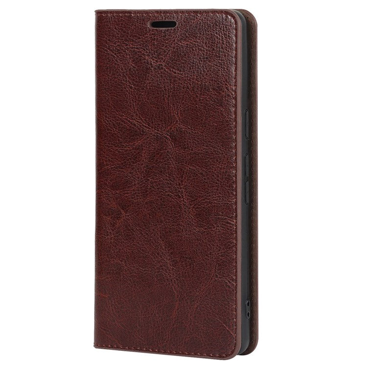 For Google Pixel 7 5G Cell Phone Case Crazy Horse Texture Wallet Stand Genuine Leather Flip Phone Cover - Dark Brown