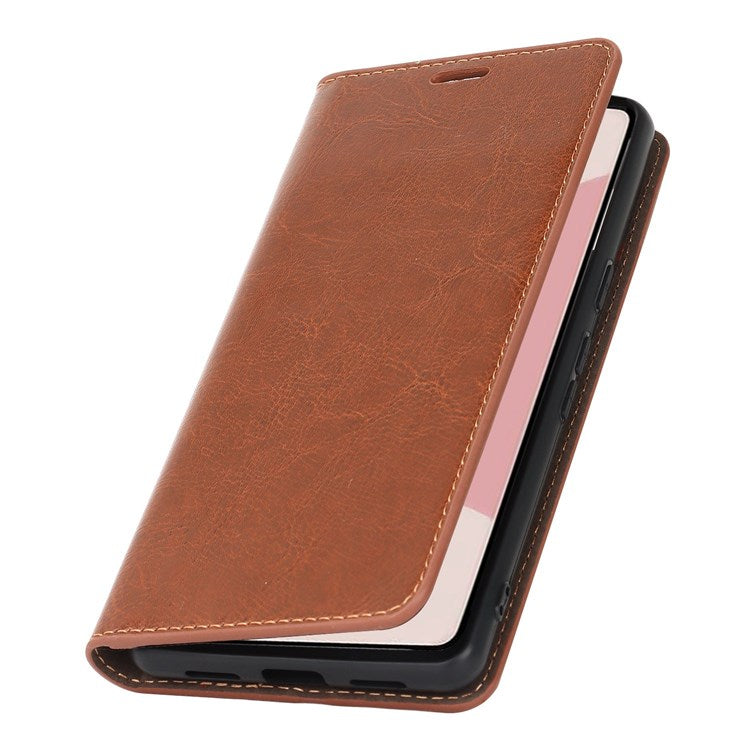 For Google Pixel 7 5G Cell Phone Case Crazy Horse Texture Wallet Stand Genuine Leather Flip Phone Cover - Light Brown