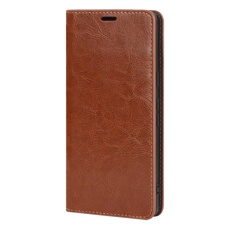 For Google Pixel 7 5G Cell Phone Case Crazy Horse Texture Wallet Stand Genuine Leather Flip Phone Cover - Light Brown