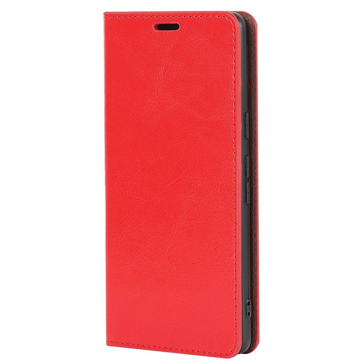 For Google Pixel 7 5G Cell Phone Case Crazy Horse Texture Wallet Stand Genuine Leather Flip Phone Cover - Red