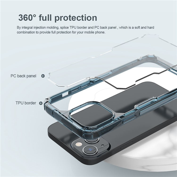 NILLKIN-Nature-Pro-Series-Clear-Case-for-iPhone-14-/-iPhone-13,-Anti-drop-Phone-Cover-Hard-Crystal-PC-Back-Soft-TPU-Border-Well-Protection-Cell-Phone-Shell---Blue