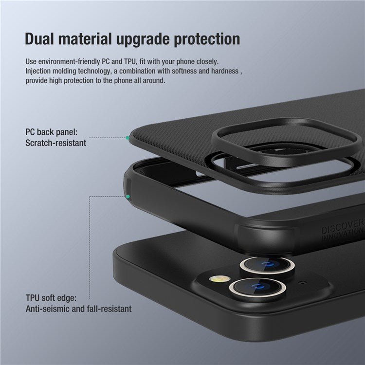 NILLKIN-Super-Frosted-Shield-Pro-Shockproof-Phone-Case-for-iPhone-14-/-iPhone-13,-PC-+-TPU-Matte-Surface-Anti-drop-Back-Cover---Black