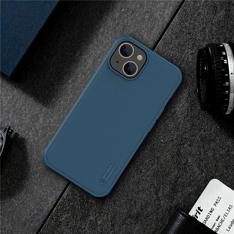 NILLKIN-Super-Frosted-Shield-Pro-Shockproof-Phone-Case-for-iPhone-14-/-iPhone-13,-PC-+-TPU-Matte-Surface-Anti-drop-Back-Cover---Blue