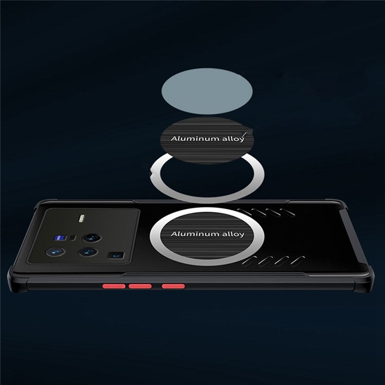 For vivo X80 Pro 5G Ultra Slim Heat Dissipation Clear Phone Case Anti-fall Magnetic Cooling Hollow Back Cover Shell - Black