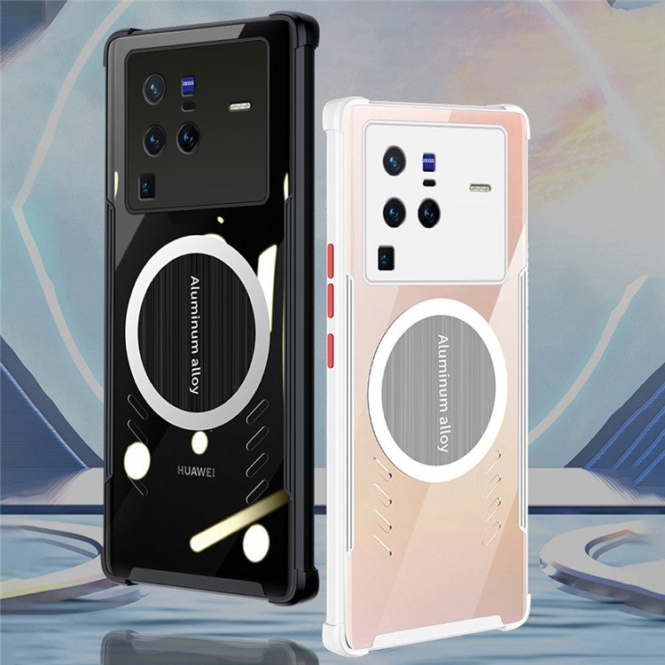 For vivo X80 Pro 5G Ultra Slim Heat Dissipation Clear Phone Case Anti-fall Magnetic Cooling Hollow Back Cover Shell - Black