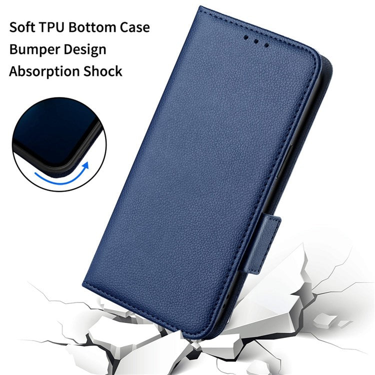 For  vivo X80 Pro 5G Protective Phone Case Litchi Texture Wallet Stand Function PU Leather Anti-wear Magnetic Cover - Dark Blue