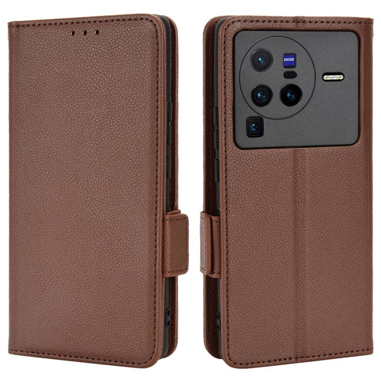 For  vivo X80 Pro 5G Protective Phone Case Litchi Texture Wallet Stand Function PU Leather Anti-wear Magnetic Cover - Brown