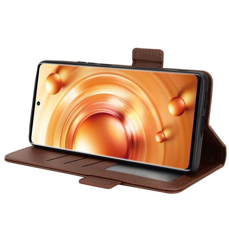 For  vivo X80 Pro 5G Protective Phone Case Litchi Texture Wallet Stand Function PU Leather Anti-wear Magnetic Cover - Brown