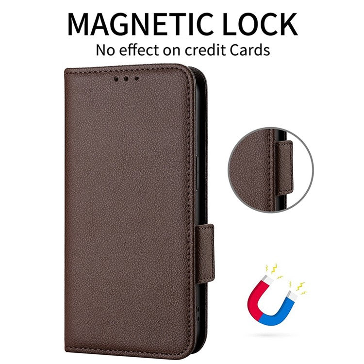 For  vivo X80 Pro 5G Protective Phone Case Litchi Texture Wallet Stand Function PU Leather Anti-wear Magnetic Cover - Brown