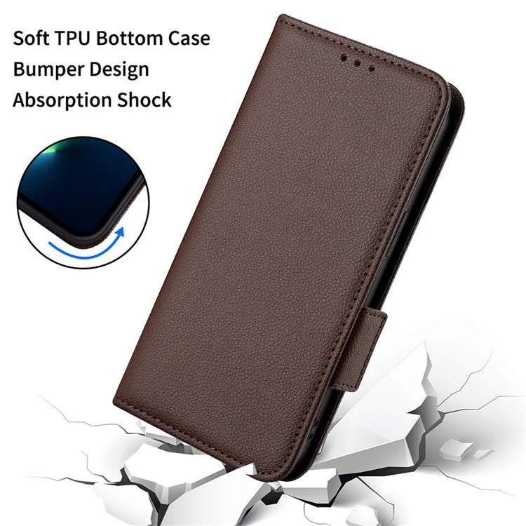 For  vivo X80 Pro 5G Protective Phone Case Litchi Texture Wallet Stand Function PU Leather Anti-wear Magnetic Cover - Brown