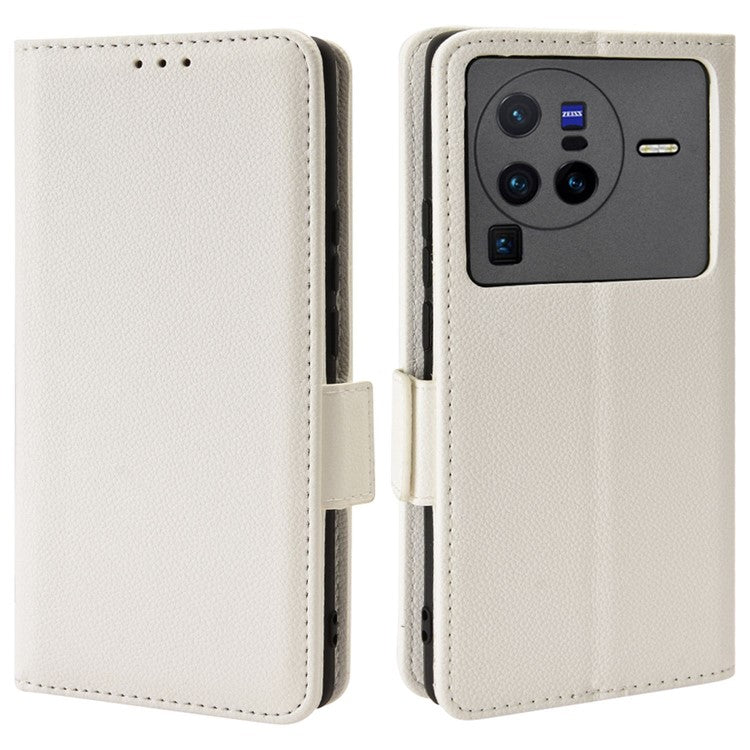 For  vivo X80 Pro 5G Protective Phone Case Litchi Texture Wallet Stand Function PU Leather Anti-wear Magnetic Cover - White