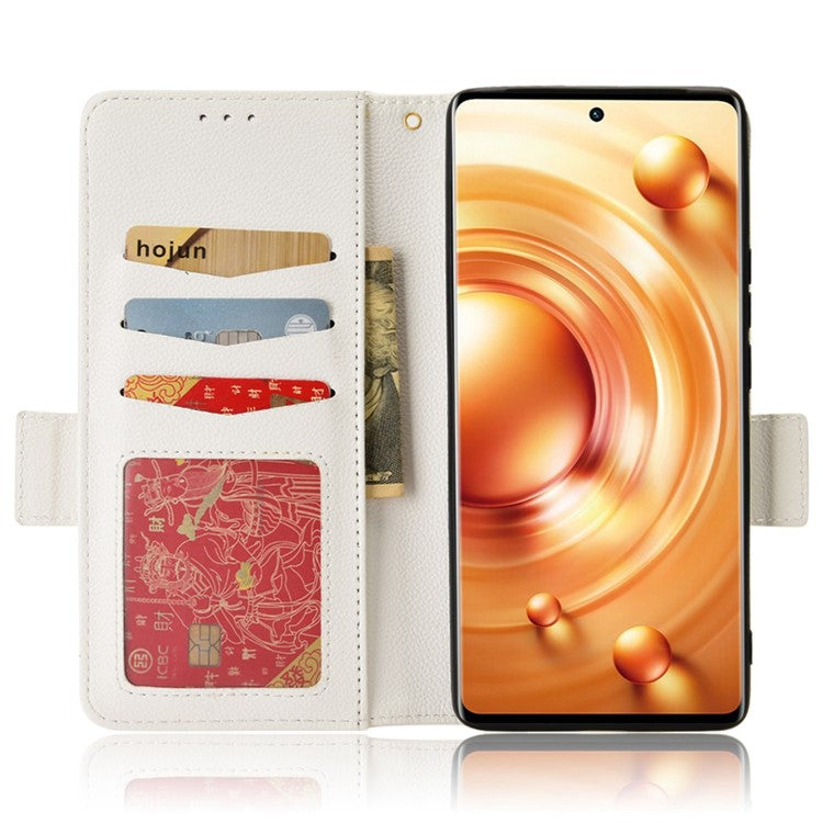 For  vivo X80 Pro 5G Protective Phone Case Litchi Texture Wallet Stand Function PU Leather Anti-wear Magnetic Cover - White