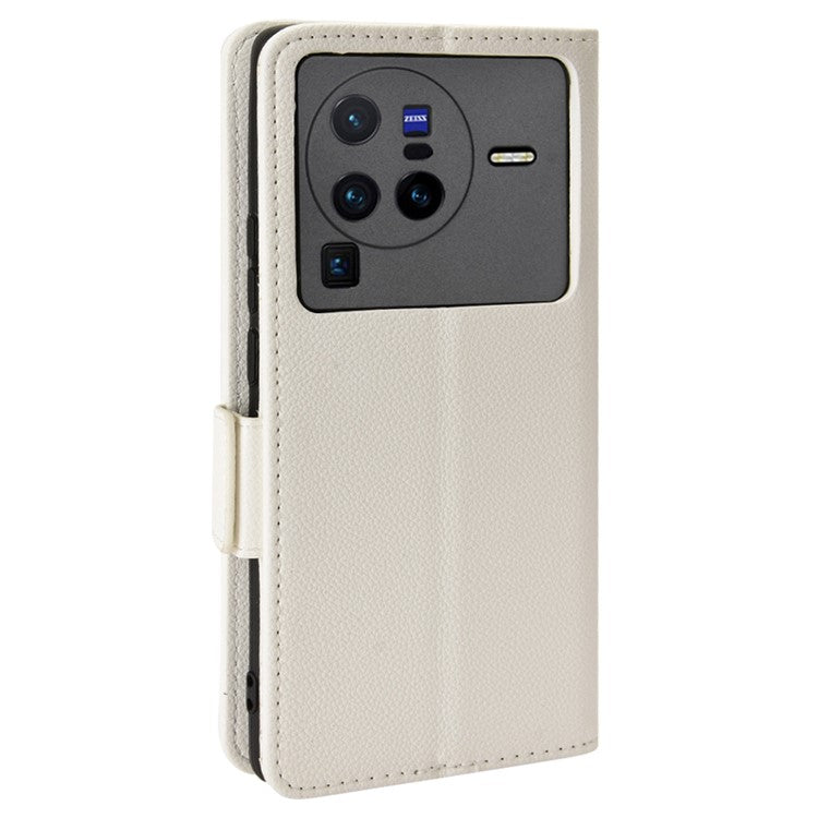 For  vivo X80 Pro 5G Protective Phone Case Litchi Texture Wallet Stand Function PU Leather Anti-wear Magnetic Cover - White