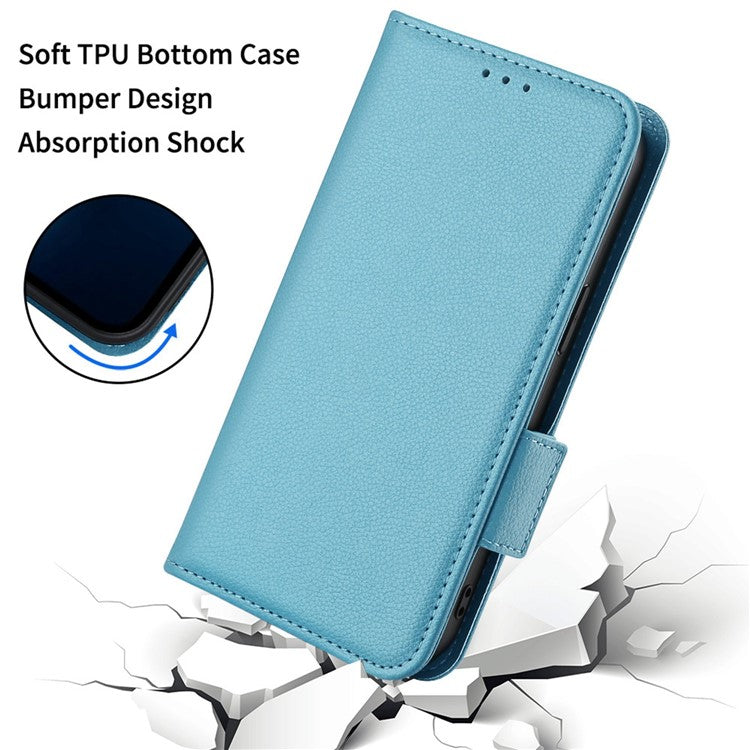 For  vivo X80 Pro 5G Protective Phone Case Litchi Texture Wallet Stand Function PU Leather Anti-wear Magnetic Cover - Baby Blue