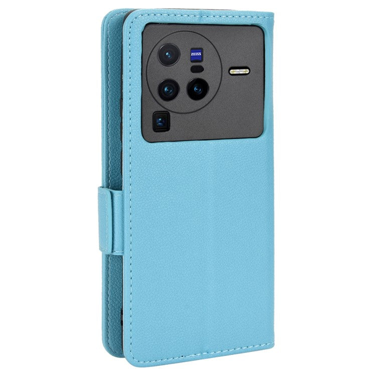 For  vivo X80 Pro 5G Protective Phone Case Litchi Texture Wallet Stand Function PU Leather Anti-wear Magnetic Cover - Baby Blue